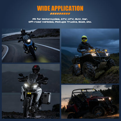 Future Eyes Motorcycle Fog Lights LED Kit, 60W White/Amber Driving Lights with High/Low Beam, CNC Aluminum Waterproof Auxiliary Light, Spot Headlight for Night Riding