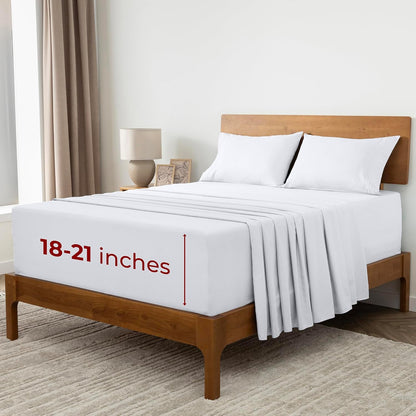 Mellanni Extra Deep King Sheets | 4-Piece Hotel Luxury Bedding Set - Ultra Soft, Cooling, Wrinkle-Resistant (King, White)