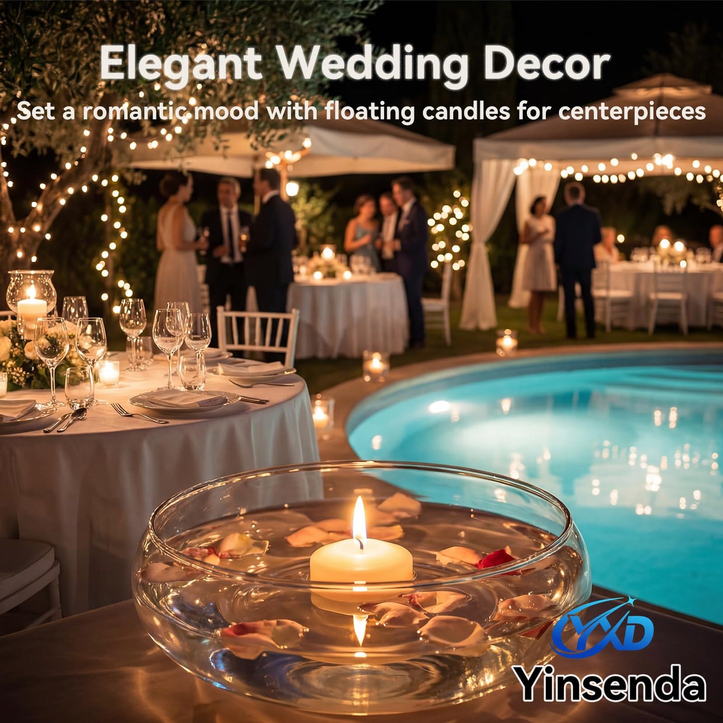 Yinsenda 12 Pack White Floating Candles - 3 Inch Unscented Round Candles, 7-9 Hrs Long Burning for Cylinder Vases, Wedding Centerpieces, Parties & Bath Décor