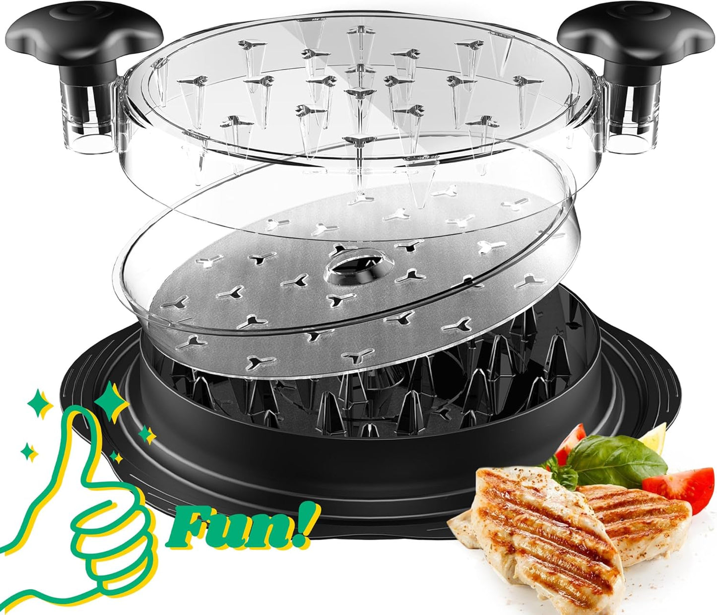 Skiennix Chicken Shredder - Manual Meat Shredder Tool with Transparent Lid & Cleaning Brush | Dishwasher Safe, Black