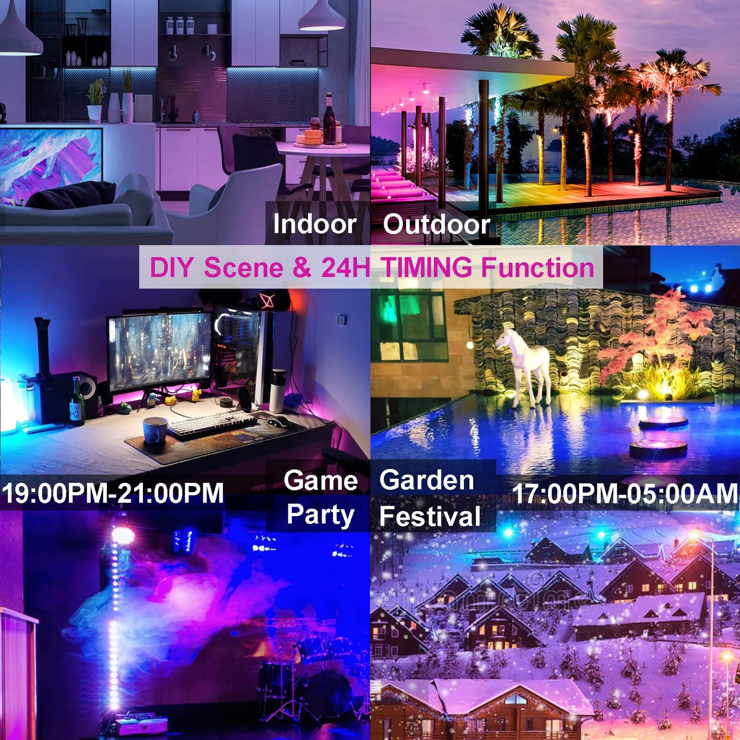 Neliwo LED Flood Light Outdoor 800W Equivalent Bluetooth Smart Color Changing RGB Spot Light DIY-Scene+RGB+2700K Warm White APP & Group Control & Timing IP66 Waterproof 4Pack