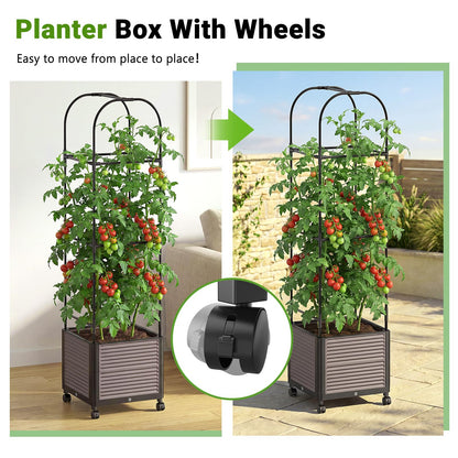 DoCred 60" H Raised Garden Bed Planter Box with Wheels, Tomato Cage Planter Raised Garden Bed with Trellis for Climbing Vegetables Plants Tomato Cage, Indoor Outdoor Use