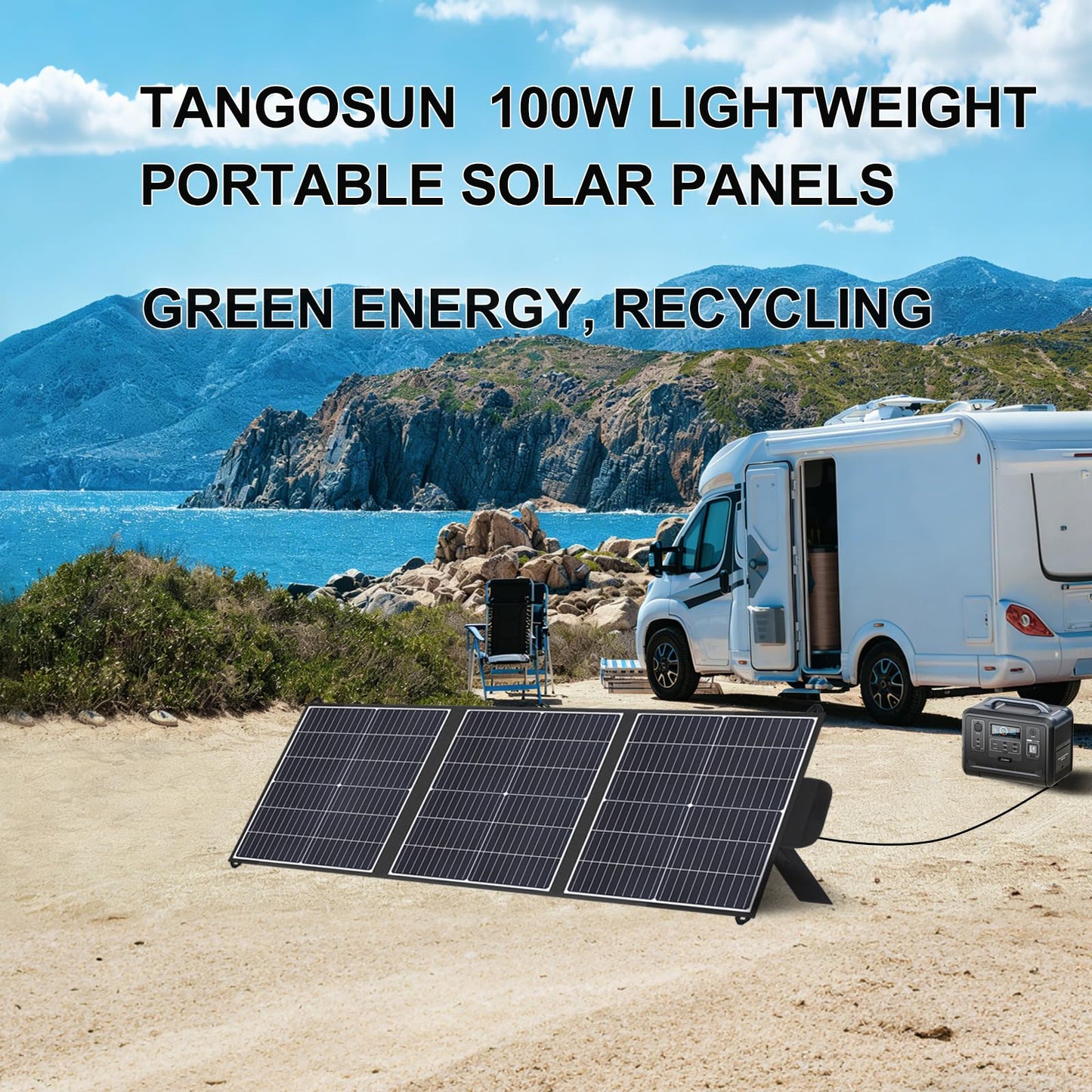 100W Portable Solar Panel 23.5% Efficiency Mono Foldable Solar Charger with USB-A, Type-C & DC 20V Lightweight Design IP65 Waterproof for Camping RV Off-Grid Emergency Power