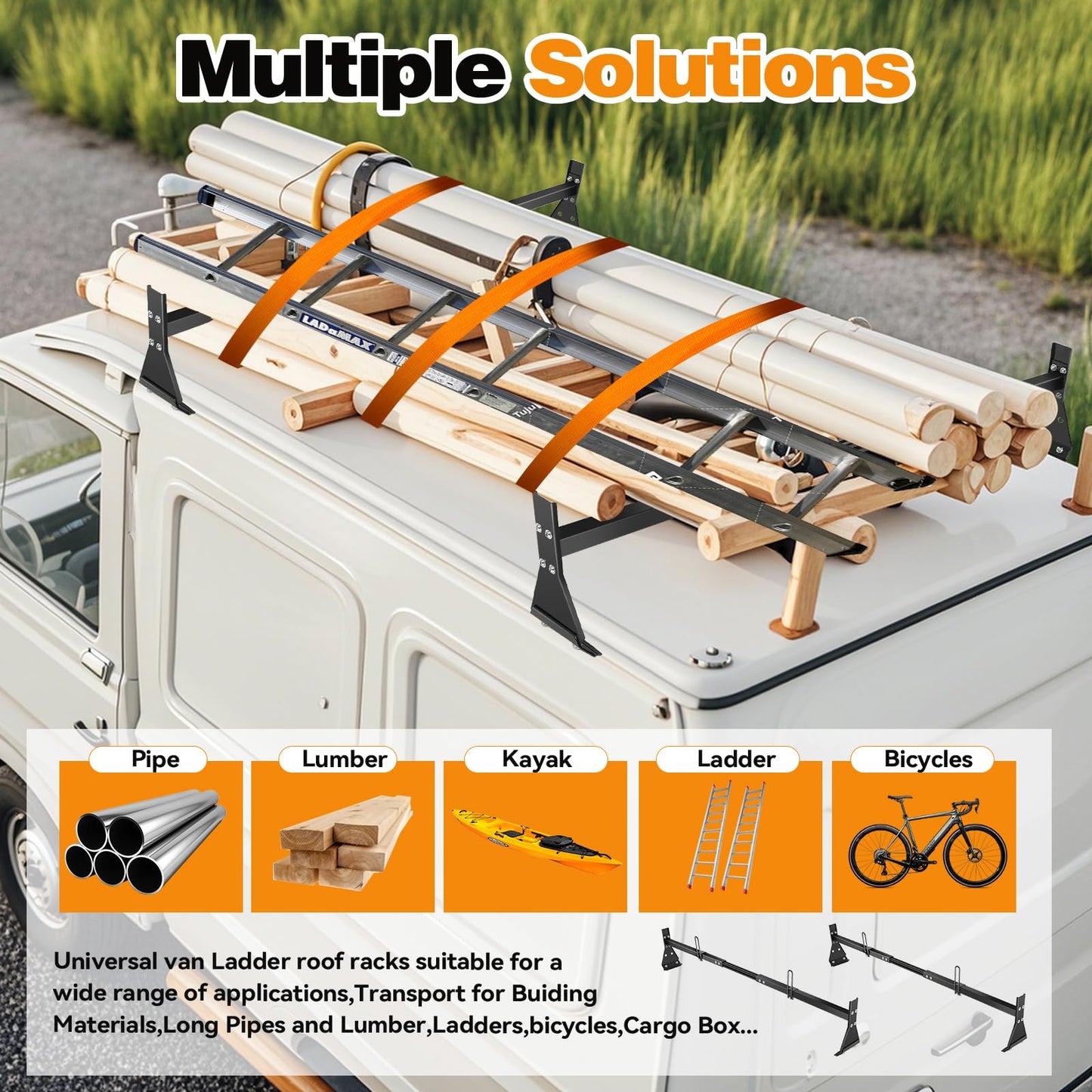 Colinktool Universal Van Ladder Roof Racks, Adjustable Van Roof Ladder Racks with Cargo Roller Compatible with 1996-Up Chevy Express Fullsize and Vans with Rain Gutter,Black-2Pack