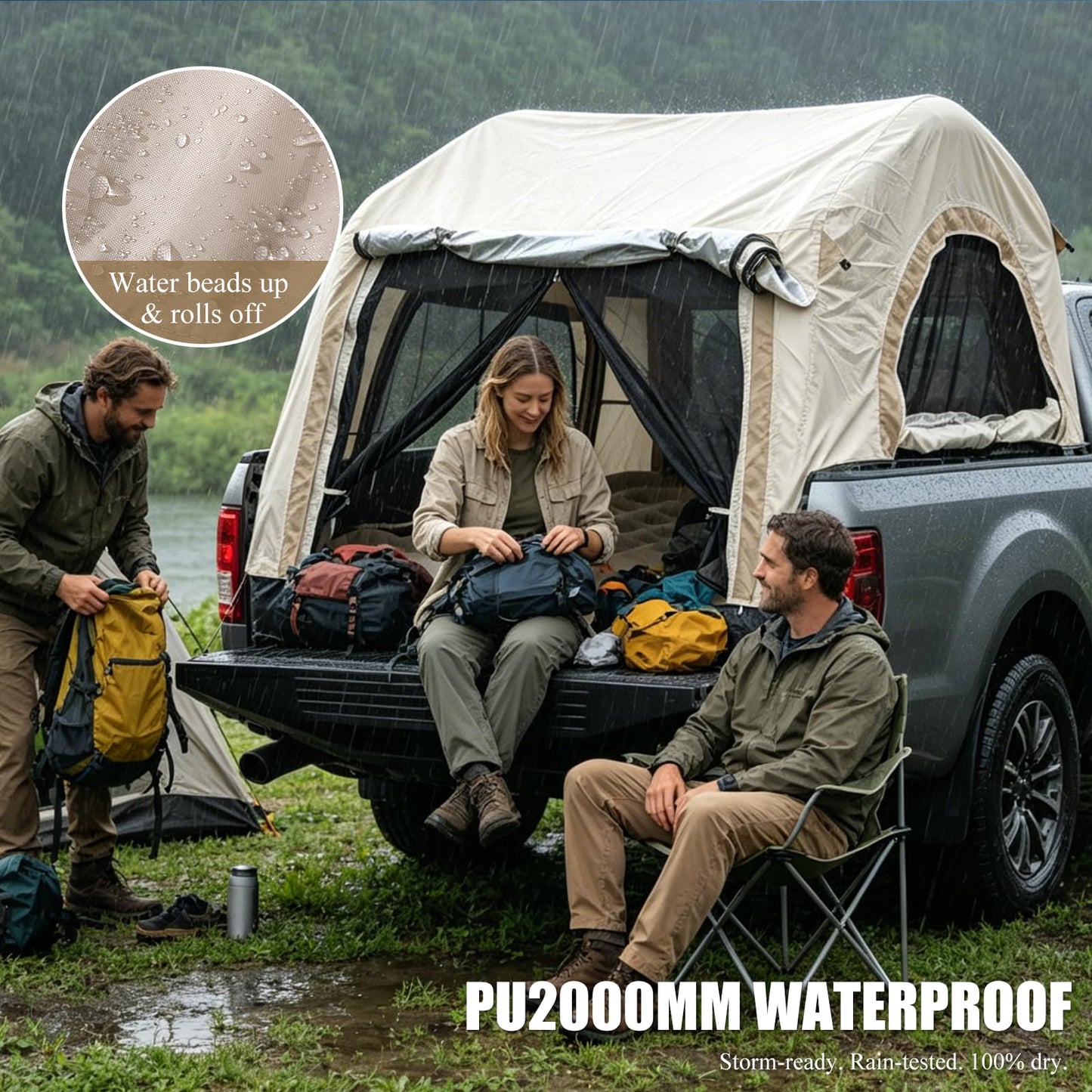 MIRUNNY Truck Bed Tent for 5.5ft-6.7ft,Auto Inflate Deflate Built in Wireless Rechargeable Air Pump,Waterproof Pickup Tent Air Mattress Camping for Ford F150, Silverado