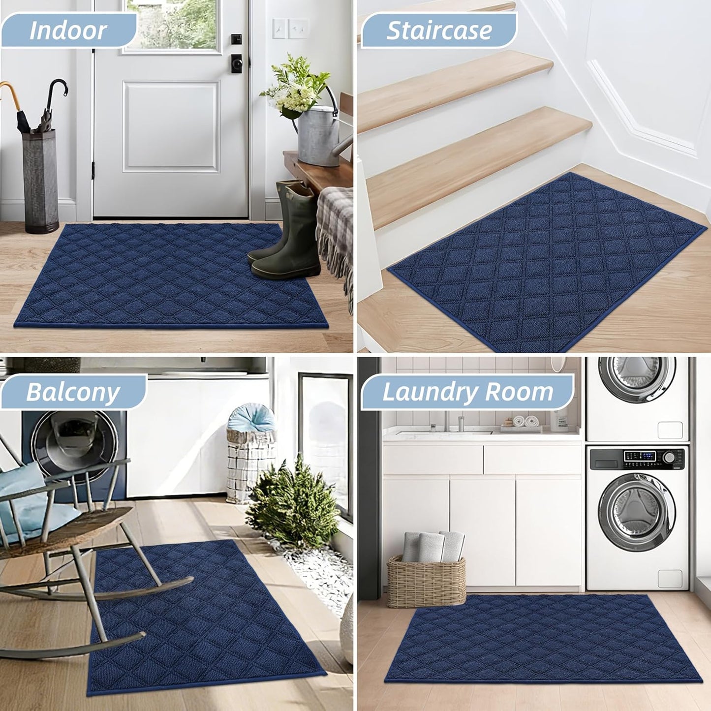 BEQHAUSE Dirt Trapper Door Mat - Non-Slip, Washable, Absorbent Entrance Mat | 36" x 60", Blue