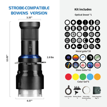Bussi MG06 Max Bowens Mount Snoot with 40 Gobos, 36° Lens Optical Snoot Spotlight for Photography Video Shape Light Studio,GOBO Light, Strobe Bowens Mount