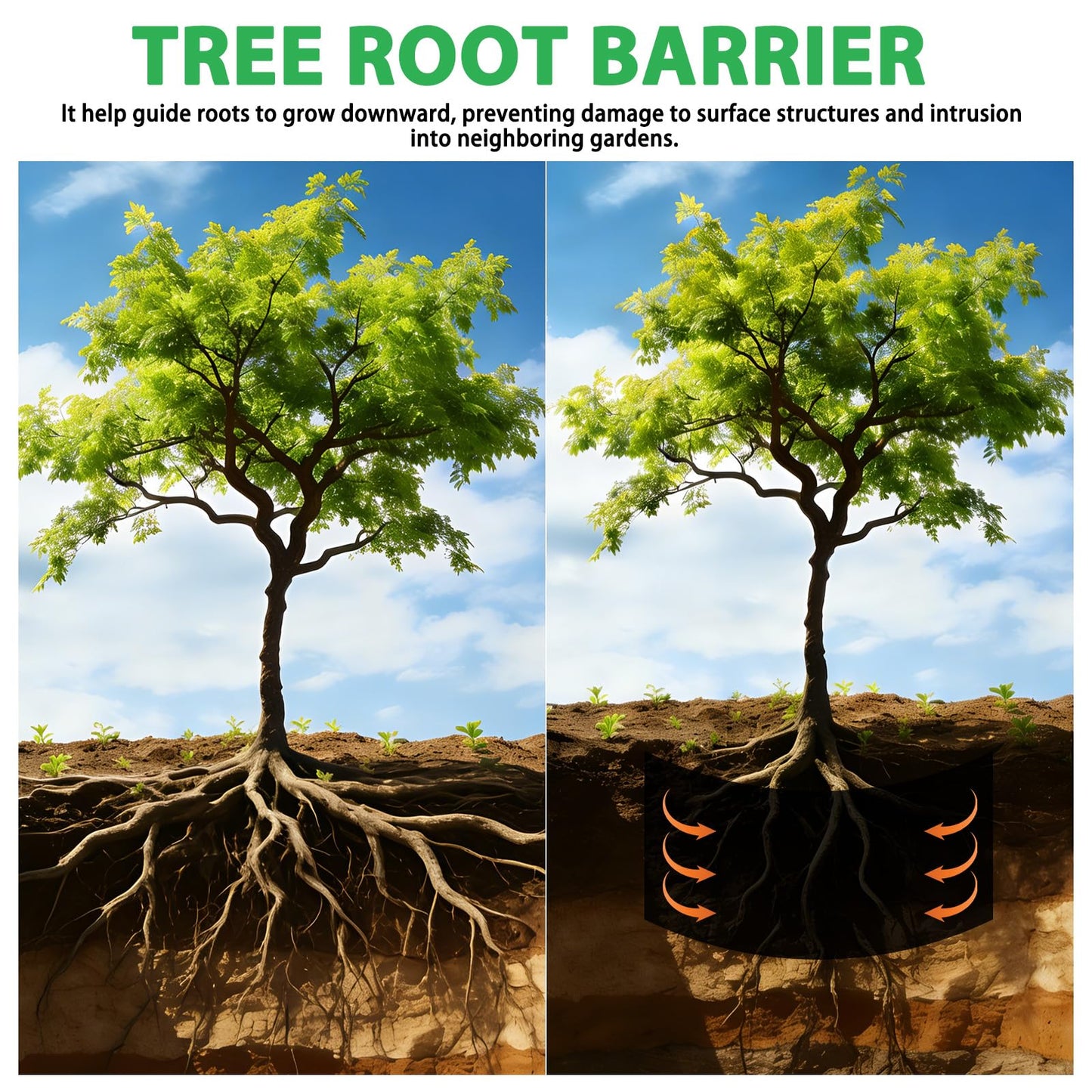 West Bay 50ft x 24in x 60mil Tree Root Barrier, Heavy-Duty Bamboo Root Barrier Weed Blocker for Landscape Tree Ring Edging Garden Borders Driveway and Sidewalk Protection Roads