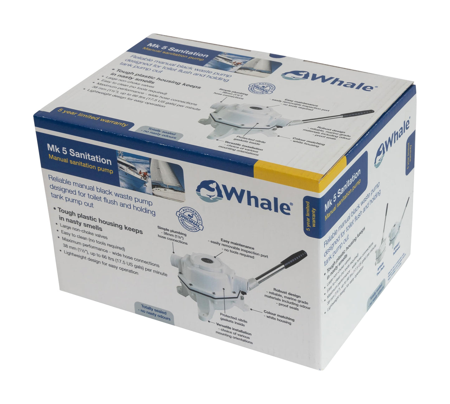 Whale Mk5 Manual Sanitation Pump - Bulkhead. Up to 17 GPM Flow Rate, Designed for Toilet Flush or Holding Tank Pump Out ensuring reliability in Black Waste Management, BP0535