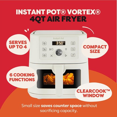 Instant Pot VORTEX 6-in-1 Mini Air Fryer - 4Qt with Custom Program Options & Sea Salt Finish