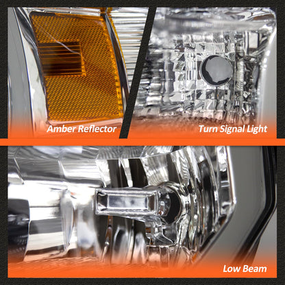 AXLAHA Headlight Assembly for 2015 2016 2017 Ford F150 with Chrome Housing Amber Reflector Driver and Passenger Side (Not compatible on models with LED or HID headlights)