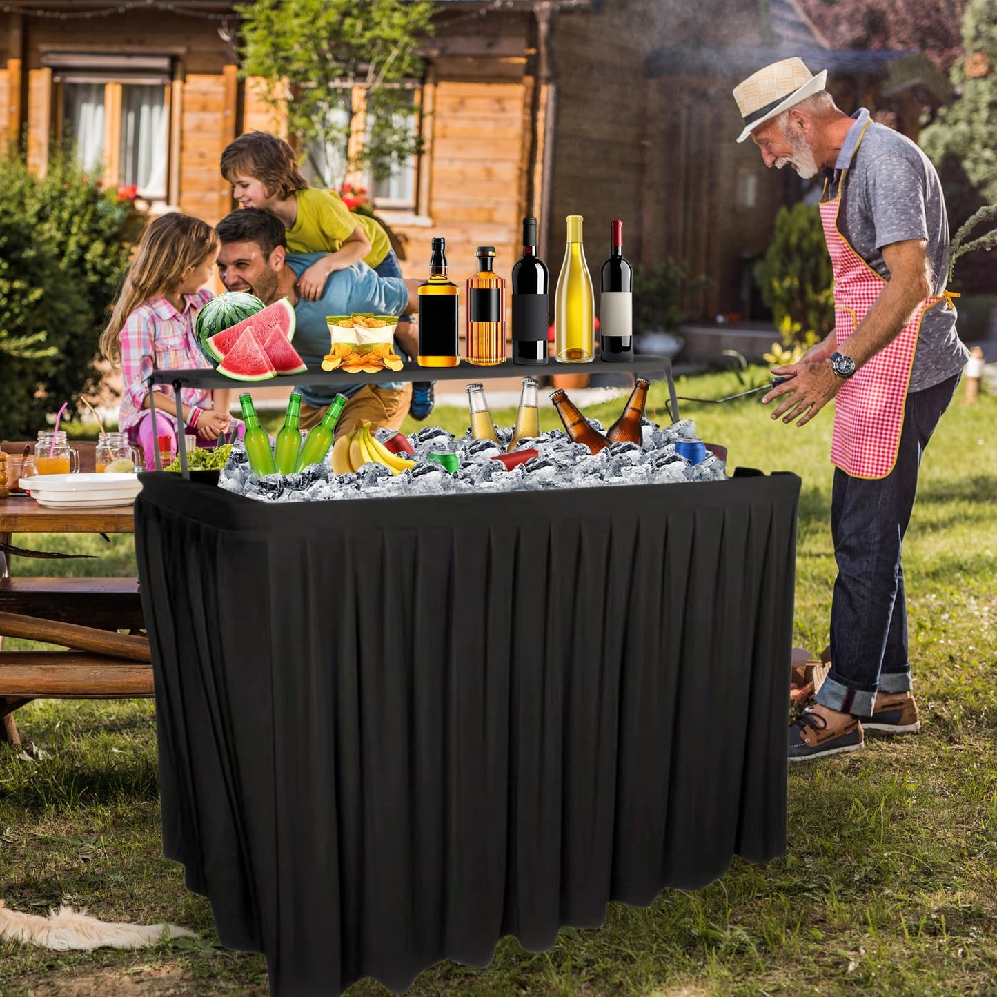 GUAGUA Ice Cooler Table - Portable Bar Table for Events Outdoor Cooler Stand with Drain for Parties Drink Foldable Picnic Table Party (BlackA)
