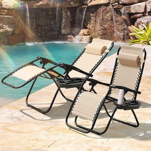 Homall Zero Gravity Chairs - Adjustable Folding Lounge Chairs with Pillows - Set of 2 in Cream Color