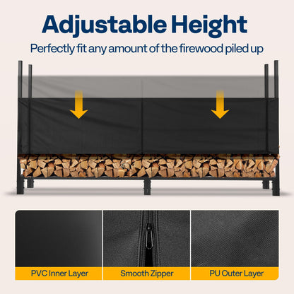 VIVOHOME Upgraded Heavy Duty 8 ft 1/2 Cord Firewood Rack Outdoor with Cover Combo Set, Thick Steel Log Holder Up to 3300 lb, Fire Wood Pile Storage Stand Organizer Black
