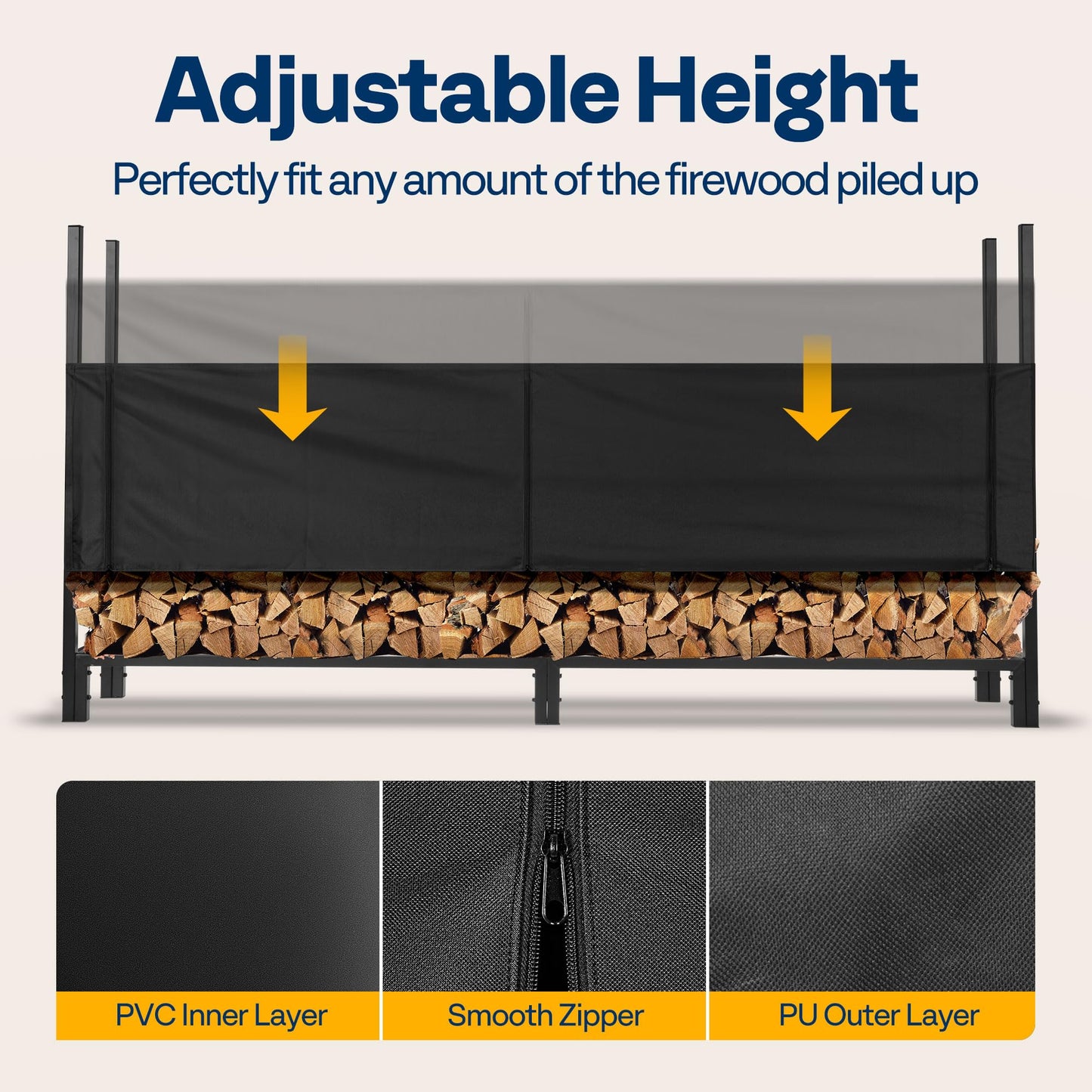 VIVOHOME Upgraded Heavy Duty 8 ft 1/2 Cord Firewood Rack Outdoor with Cover Combo Set with 8ft Firewood Log Rack Cover Brown