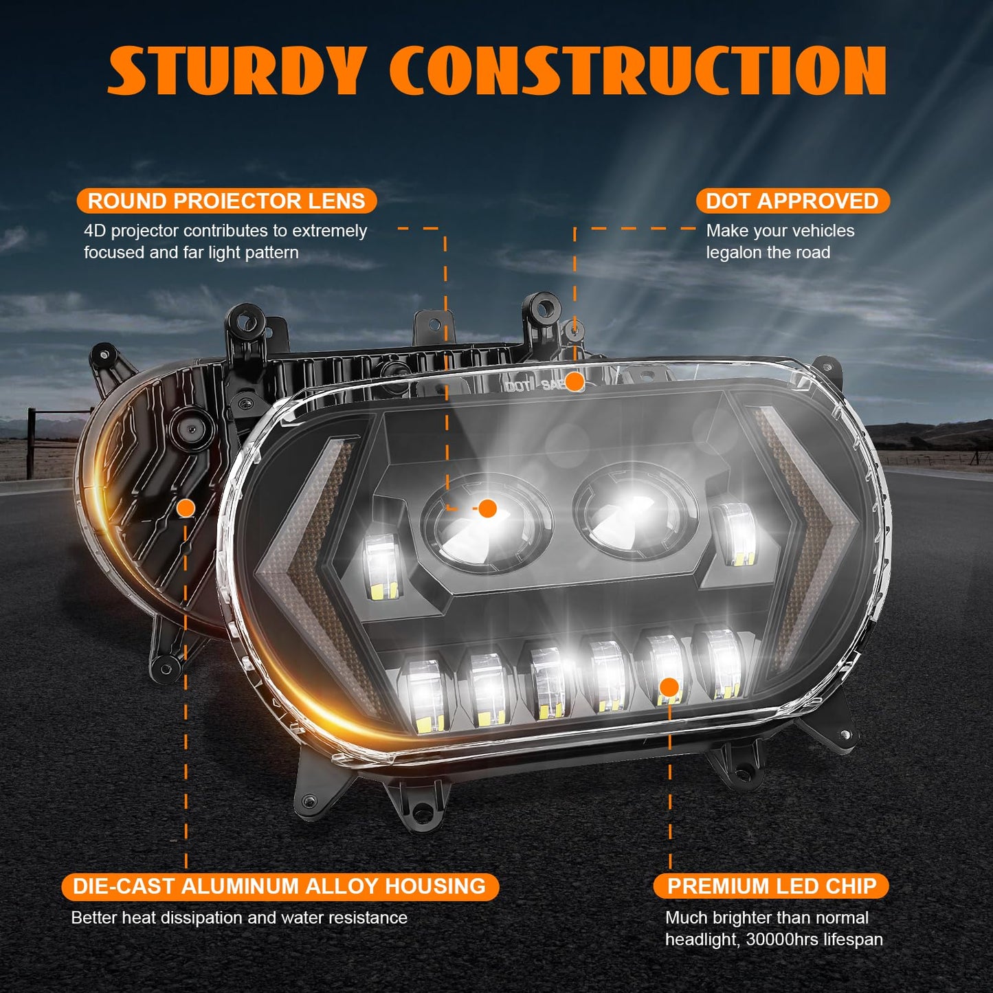 Eumti 120W Road Glide Led Headlight Super Bright Front Headlamp High Low Beam w/Turn Signal Light DRL Fit for 2015-2023 Harley Touring Road Glide FLTR Models 2024 FLTRK FLTRT