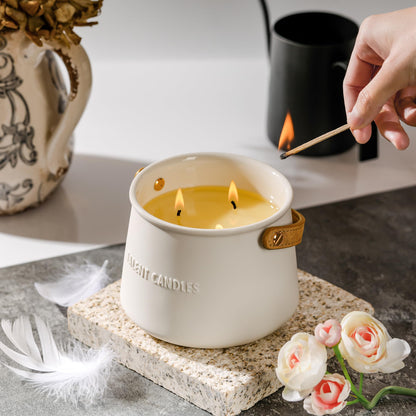 Candles for Home Scented - Scandinavian Style 3 Wick Candle - Lasting Ceramic Candle Jar - Soy Candles Non Toxic with Minimalist Design - Grapefruit Rose