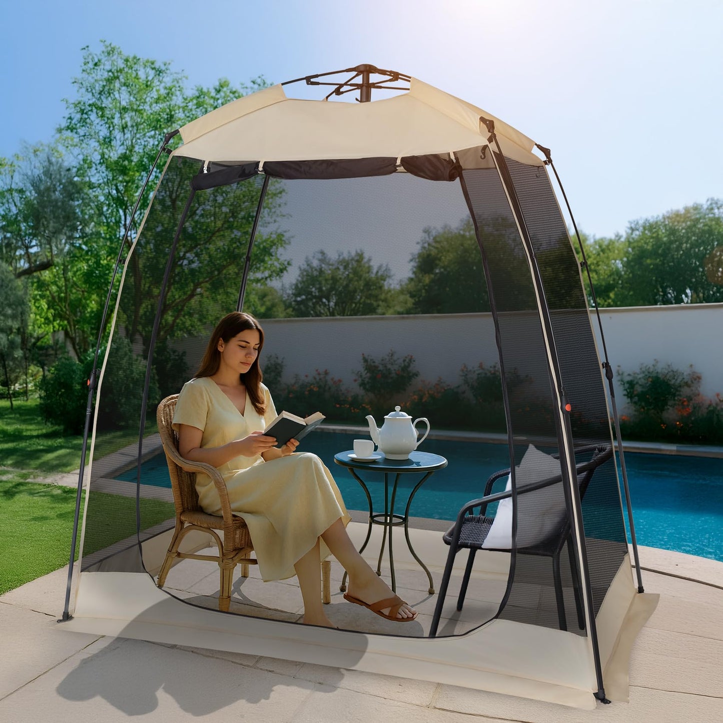 EighteenTek® Screen House Gazebo, 2-4 Person Pop Up Screen Tent, Instant Screen Room with Carry Bag, Outdoor Mosquito Tent Pop-Up, Sun Shade Shelter for Patio, Garden, Backyard, Deck 7 x 4 x 6.5 FT