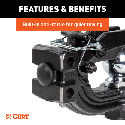 CURT 45908 Adjustable Pintle Hitch Combination, 2-1/2-Inch Receiver, 6-Inch Drop, 2-5/16-Inch Ball, 20,000 lbs