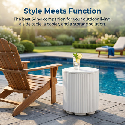 Zapdos 3-in-1 Outdoor Cooler Side Table, Portable Ice Chest Side Table, 16.65in Gallon Patio Ice Bucket, 330lbs Capacity, No Assembly, White, 2 Pack