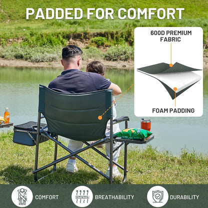 Timber Ridge XXL Oversized Directors Chair - Heavy Duty 600lbs Camping Chair with Cooler Bag & Table | Portable Grey Folding Chair for Tailgating & Outdoor Use