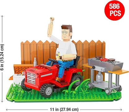 Brickcraft King of The Hill Hank Hill’s Backyard Building Kit (586-Piece Set) Hank Hill Figure Lawn Mower Grill &amp Cooler Animated TV Show Collectible Display Xmas Christmas