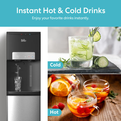 Brio ICE 420 Water Cooler Dispenser for 5 Gallon Bottle with Ice Maker, Bottom Load | UV Self Cleaning Technology, Night Light, Child Safety Lock & 2X Fast Dispense | NSF Certified - Black & Stainless
