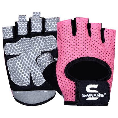 SAWANS Workout Gloves for Men and Women Weight Lifting Gloves Gym Fitness Exercise Cycling Pull ups Microfiber Lightweight Breathable Non-Slip Silicone Padded Palm Grip Protection