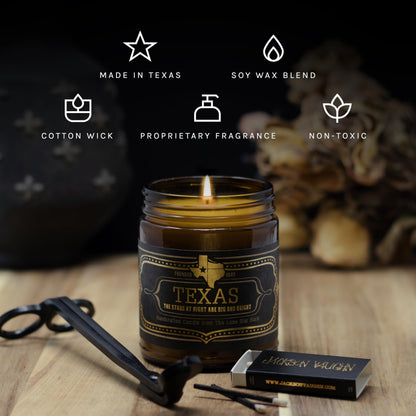 Jackson Vaughn Scented Texas Candle, Texas - Scents of Wild Sage, Vanilla, Campfire - 9oz Jar - 40 Hour Burn Time