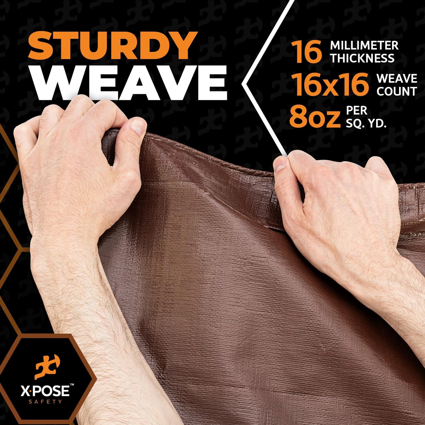 18' x 24' Super Heavy Duty 16 Mil Brown Poly Tarp Cover - Thick Waterproof, UV Resistant, Rip and Tear Proof Tarpaulin with Grommets and Reinforced Edges - by Xpose Safety