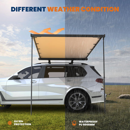 KUIPERAUTO Vehicle Awning Car 6.6'x9.8' Pull-Out Roof Rack Side, Sunshade UV50+ Waterproof PU5000mm Aluminum Shell for Camping, Height Adjustable Shadow Shelter Fit for SUV Trucks, Beige