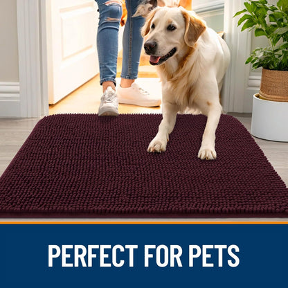 OLANLY Dog Door Mat - Absorbent Non-Slip Chenille Mat for Muddy Paws | 45x27 Inches, Quick Dry, Russet
