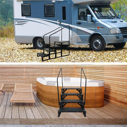 PeacefulHues 660 Lbs Heavy-Duty RV Steps with Handrail, 3-Step Anti-Slip Outdoor Stairs for Camper, Travel Trailer, Motorhome, Mobile Home, Hot Tub Spa, Portable