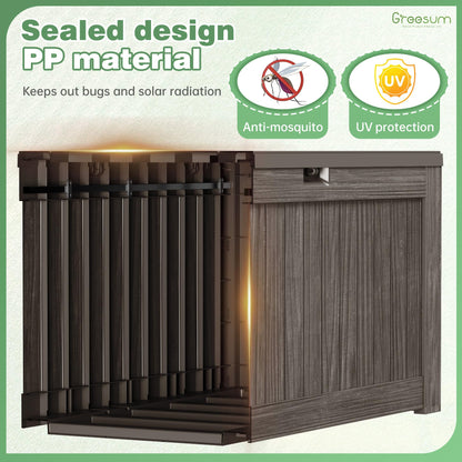 Greesum Outdoor Storage Box 120 Gallon Storage Bin with Lid for Patio Furniture, Garden Tools, Pool Supplies, Lockable, Waterproof and UV Resistant, Dark Brown