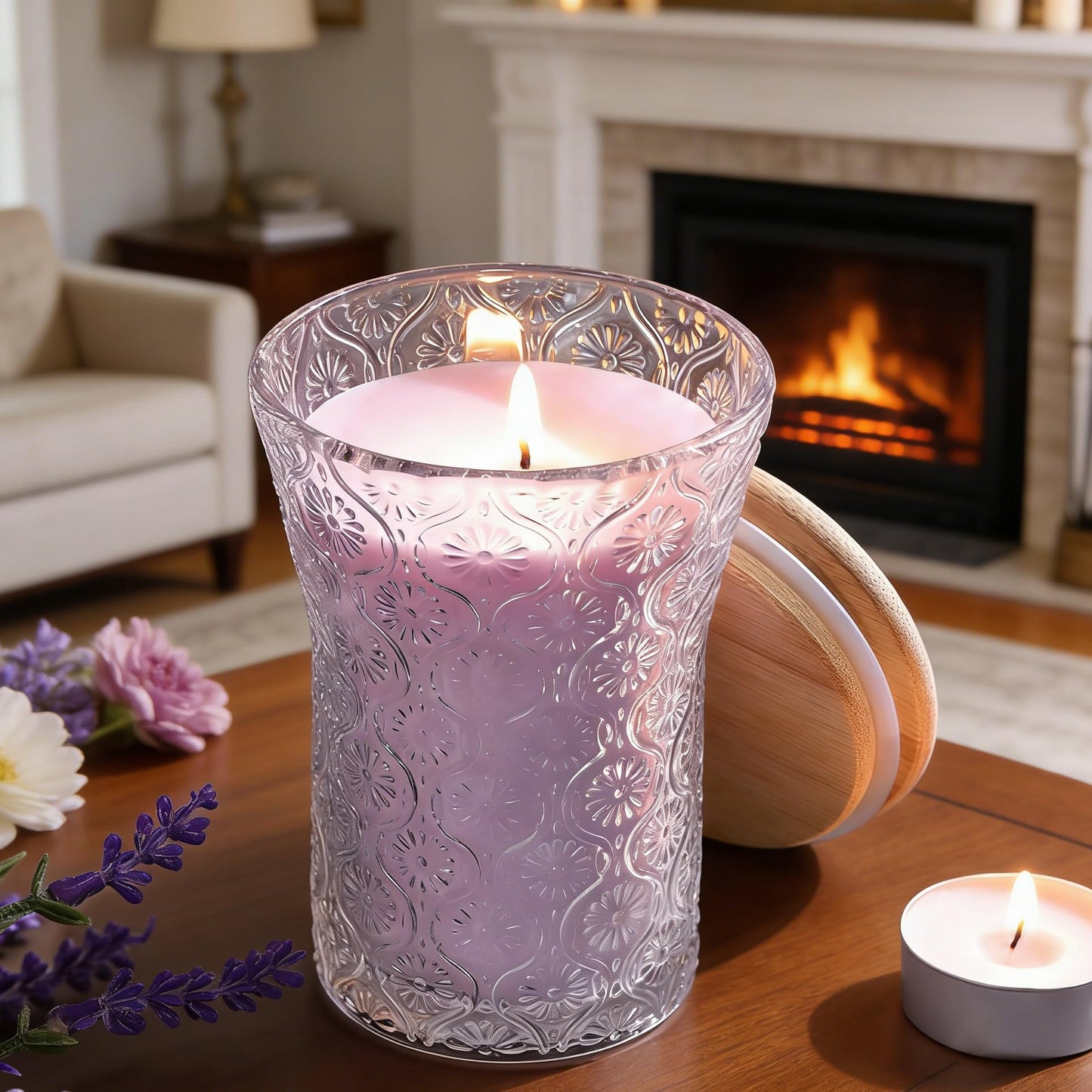 HAVITI Lavender Candle, 8 OZ Scented Candles Soy Jars Candles for Women Galentines Valentines Mother's Day Gift, Aromatherapy Purple Candles for Home Scented Bridal Shower