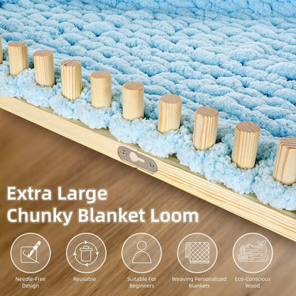 ARTACE 62" Chunky Blanket Loom, Extra Large Wooden Loom for Chunky Throw Blanket, Adjustable Size Hand Knitting Kit, Ideal and Friendly for DIY Beginners