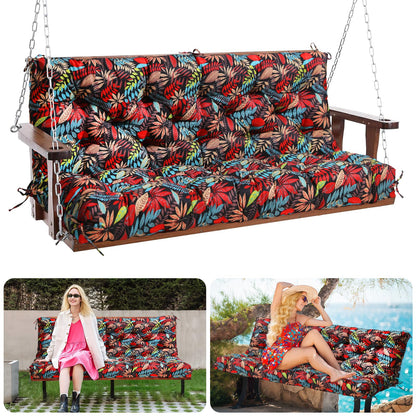 Mokoey Porch Swing Cushions 60 inch Bench Cushion Waterproof Outdoor Swing Cushions 3 Seater Thick 5in Replacement Swing Cushions for Outdoor Furniture Patio (Red Leaves-60x40 inch)