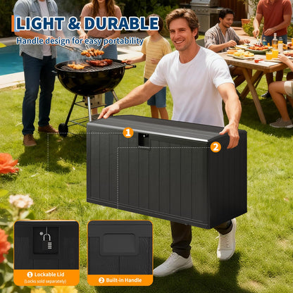 JoanKaren 130 gal Outdoor Storage Box Waterproof with Lockable Lid, All-Weather Deck Box with Side Handle, Outdoor Storage Bin for Patio Furniture, Pool Accessories, Gardening Tools, Black