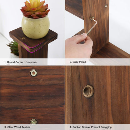 COOGOU Wood Desktop Plant Stand Indoor - Windowsill Plant Shelf Small Tabletop Plant Holder, Flower Display Rack for Succulent Herb in Living Room Office 6 Tiers