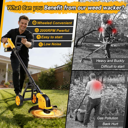 **Skiennix 20000 RPM Brushless Battery Weed Wacker - Heavy Duty Cordless Lawn Tool with 2 Batteries**