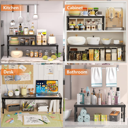 Skiennix Expandable Adjustable Kitchen Organizer - Heavy Duty Spice Rack & Counter Shelf for Cabinets