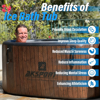 AKSPORT Ice Bath Tub for Athletes, 151 Gallons Inflatable Cold Plunge Tub Compatible with Water Chillers, Icebath for Recovery & Cold Water Therapy, Portable Bathtub for Indoor & Outdoor-Wood