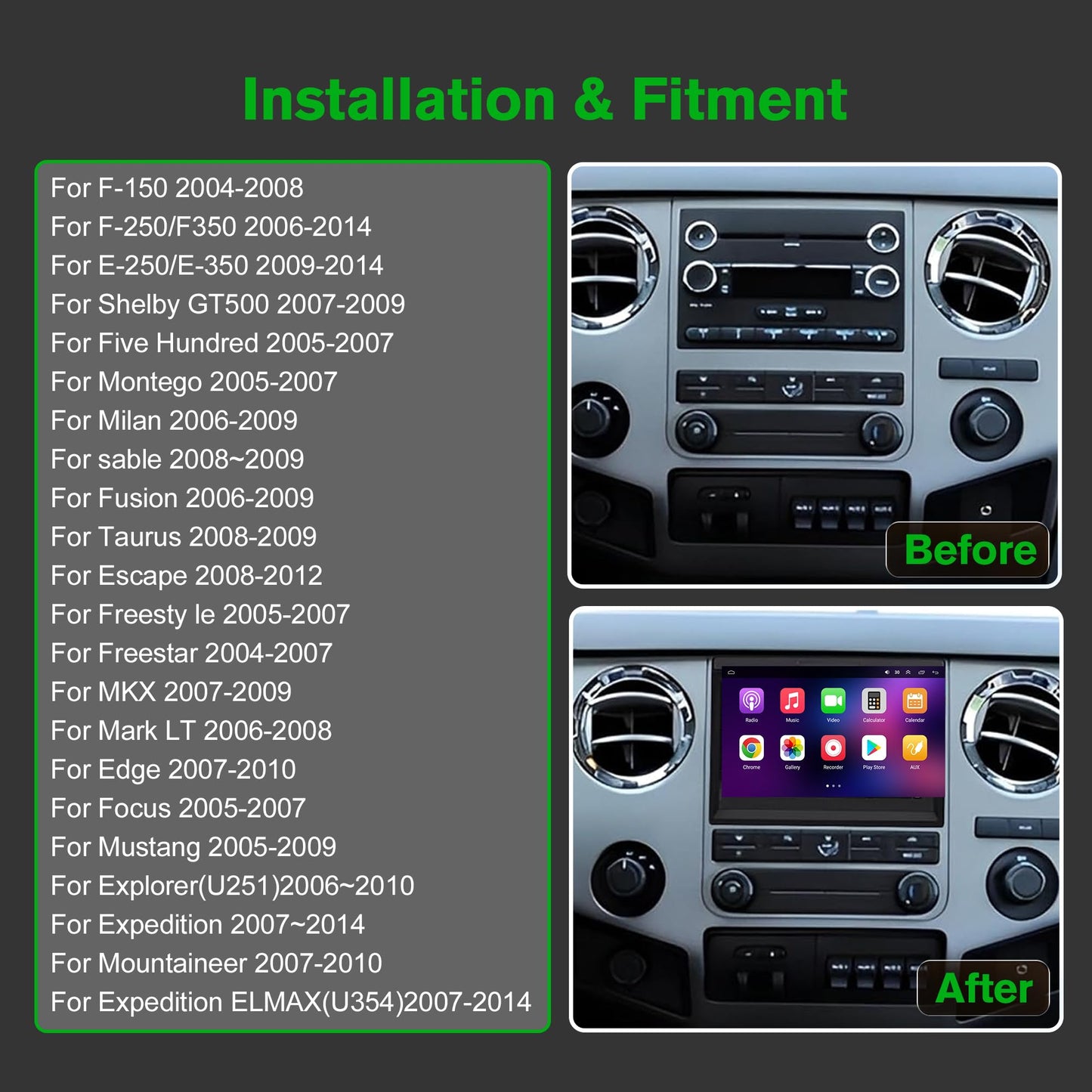 [4+64G] Android 13 Car Stereo with Wireless Carplay & Android Auto for Ford F150 F250 F350 E-250 E-350 Escape Focus Touchscreen Radio Upgrade with AHD Camera,GPS Navigation,SWC,WiFi,FM,Bluetooth
