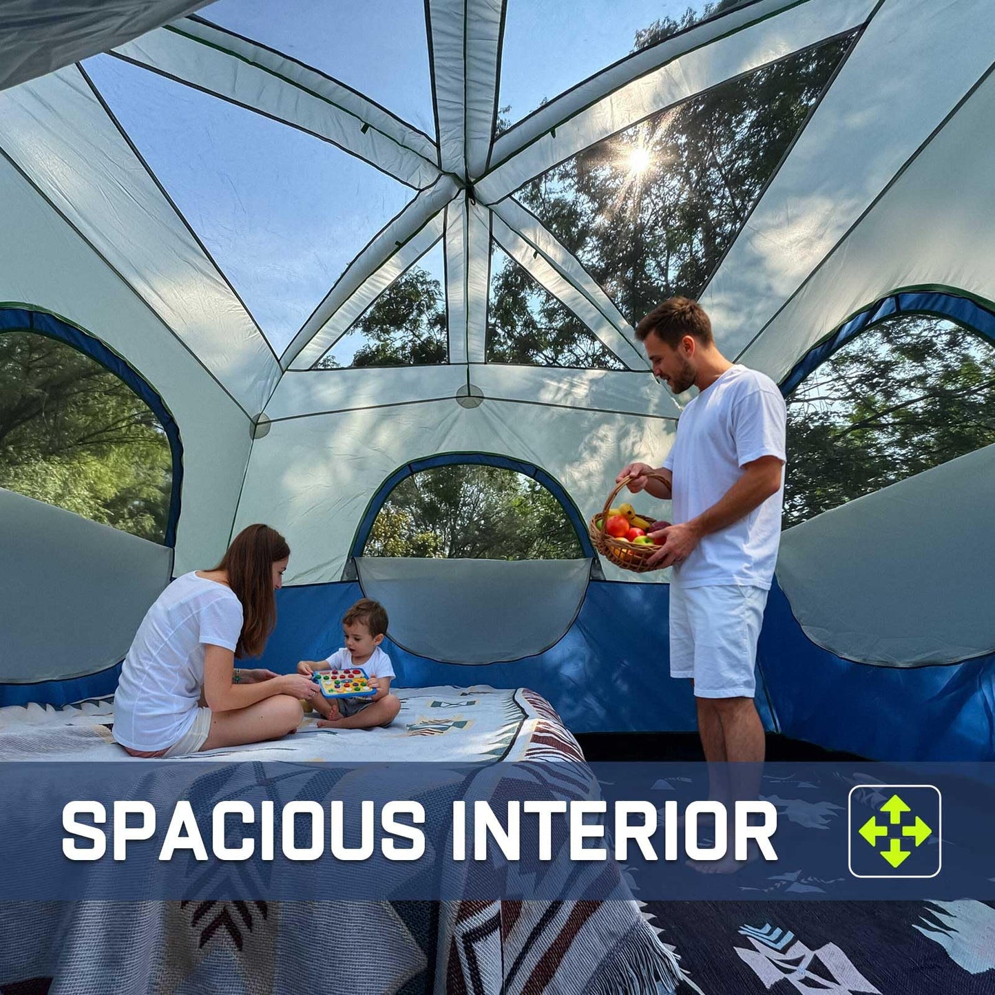 Happy Travel Tent 6 Person Tents for Camping, Waterproof Easy Setup Camping Tent with Rainfly, Portable Large Family Cabin Tent with 5 Large Mesh Windows and Carry Bag for Outdoor Camping & Hiking