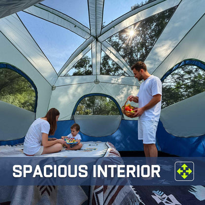 Happy Travel Tent 6 Person Tents for Camping, Waterproof Easy Setup Camping Tent with Rainfly, Portable Large Family Cabin Tent with 5 Large Mesh Windows and Carry Bag for Outdoor Camping & Hiking