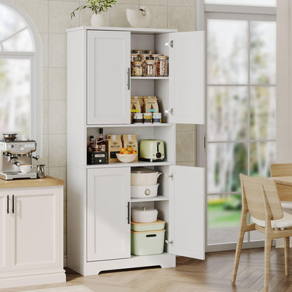 GarveeHome 70in Tall Kitchen Pantry Cabinet, Storage Cabinet with Doors and Adjustable Shelves, Freestanding Cupboard for Living Room, Dining Room, Bathroom, White