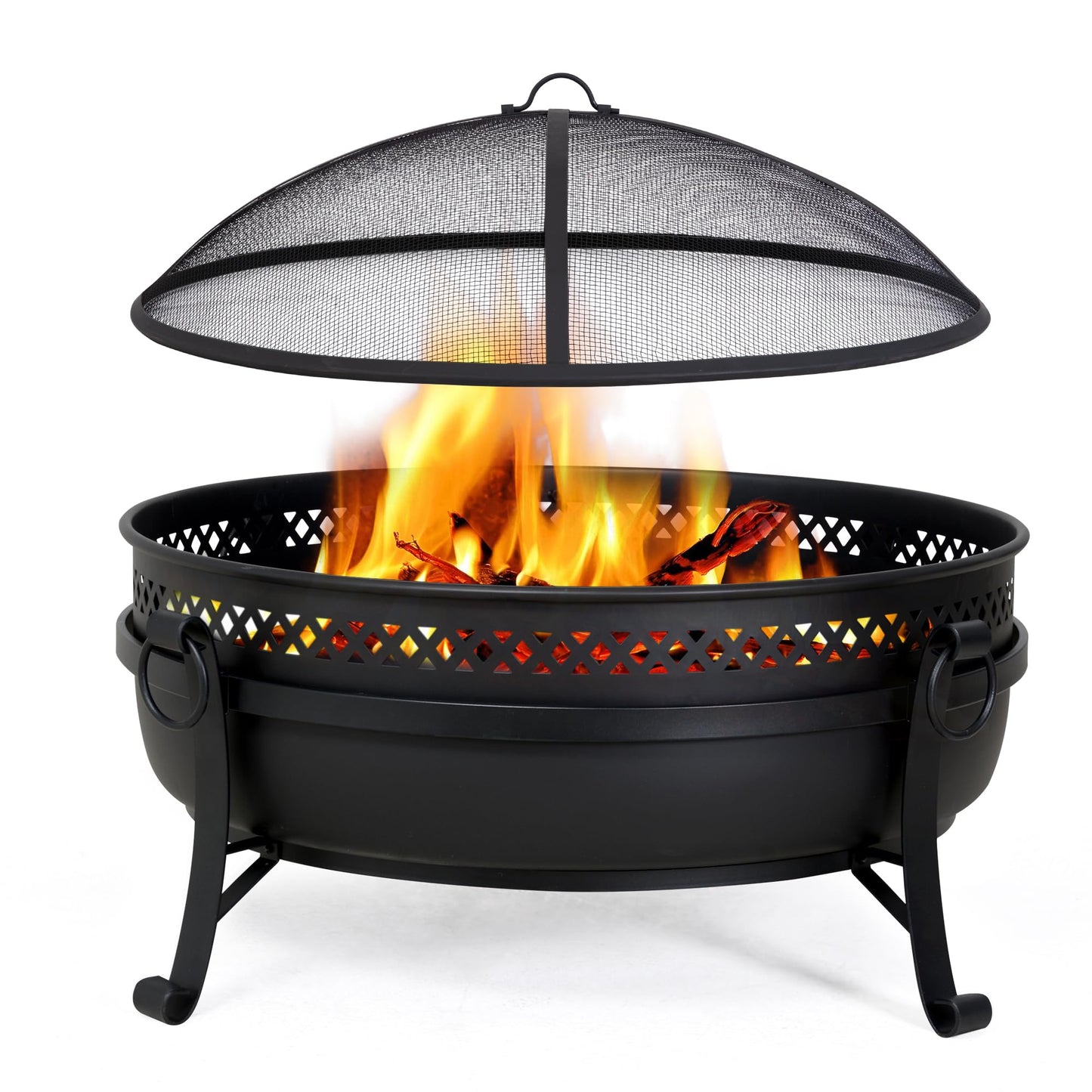 SUNCREAT Outdoor Patio Fire Pit with Mesh Spark Screen, 40" Portable Fire Pit for Camping, Black