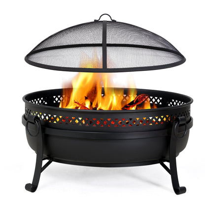 SUNCREAT Outdoor Patio Fire Pit with Mesh Spark Screen, 40" Portable Fire Pit for Camping, Black