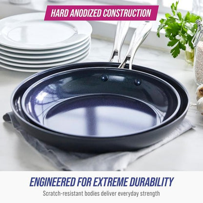 Blue Diamond Cookware | Hard Anodized Ceramic Nonstick Frying Pan Skillet Set - 10" & 12", PFAS-Free, Grey