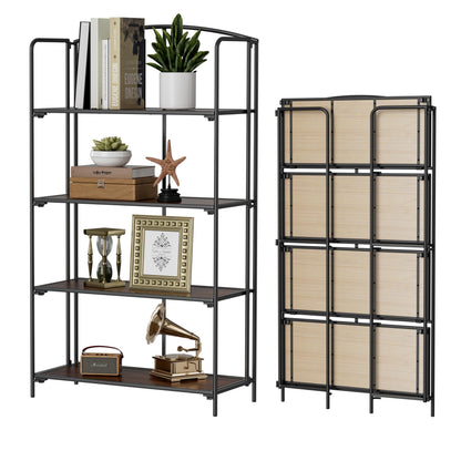 Crofy No Assembly Folding Bookshelf for Living Room, 4 Tier Black Collapsible Book Shelf for Home Office, Portable Bookcase Storage Organizer